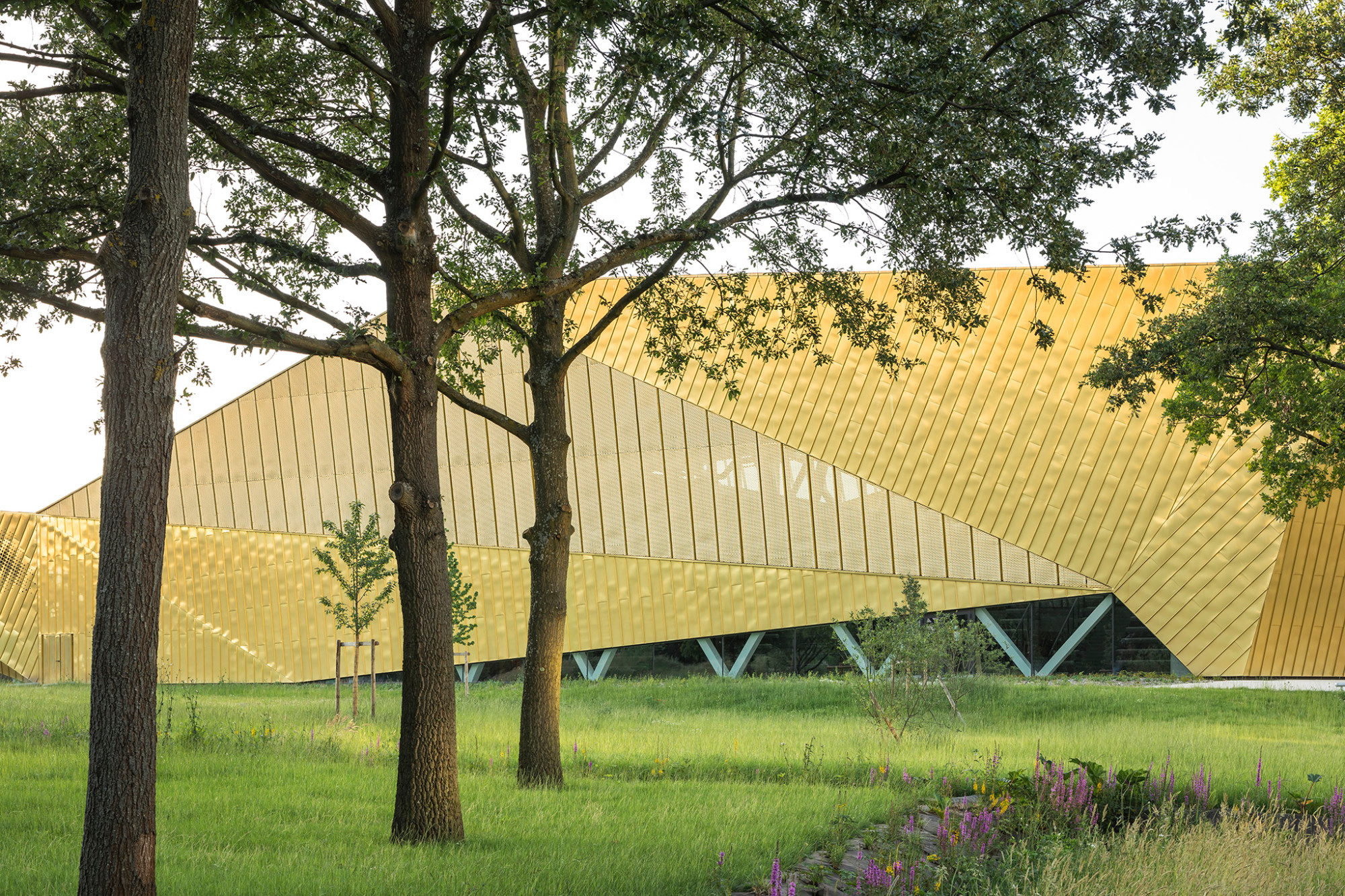Die Architekten haben den Neubau wie ein wertvolles Mineral in einer Grünfläche platziert.