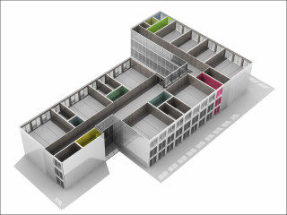 Beim Impulszentrum Reininghausgründe in Graz von 2004 (Architekt Hubert Rieß) wurden die Großraumbüros eines Gründerzentrums jeweils aus zwei Raumzellen zusammengesetzt, deren Decken einseitig auf Trägern und Stützen aufliegen.