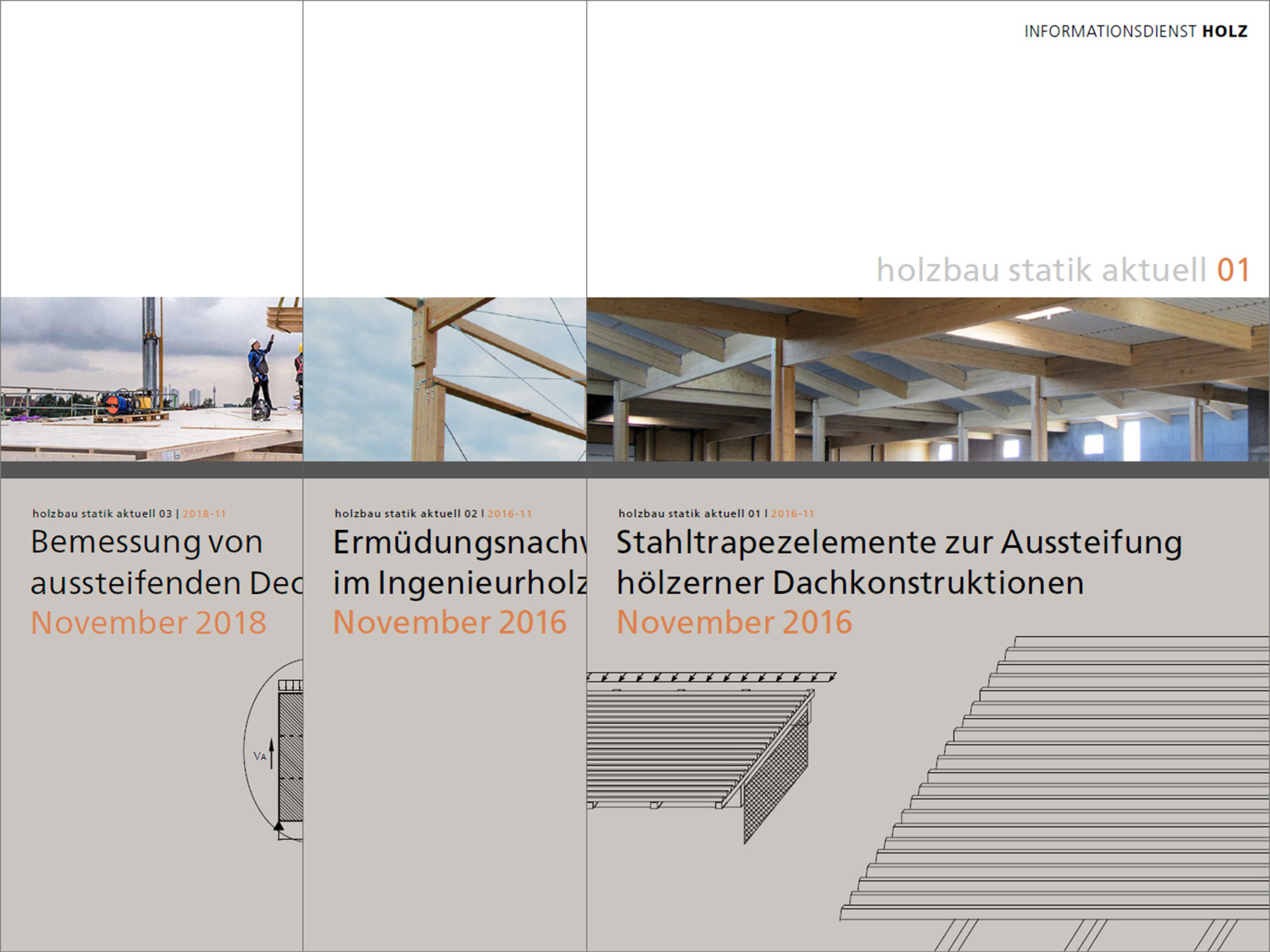 Sie stehen zum kostenlosen Download auf der Webseite vom Informationsdienst Holz zur Verfügung: die Publikationen der Reihe Holzbau Statik Aktuell 