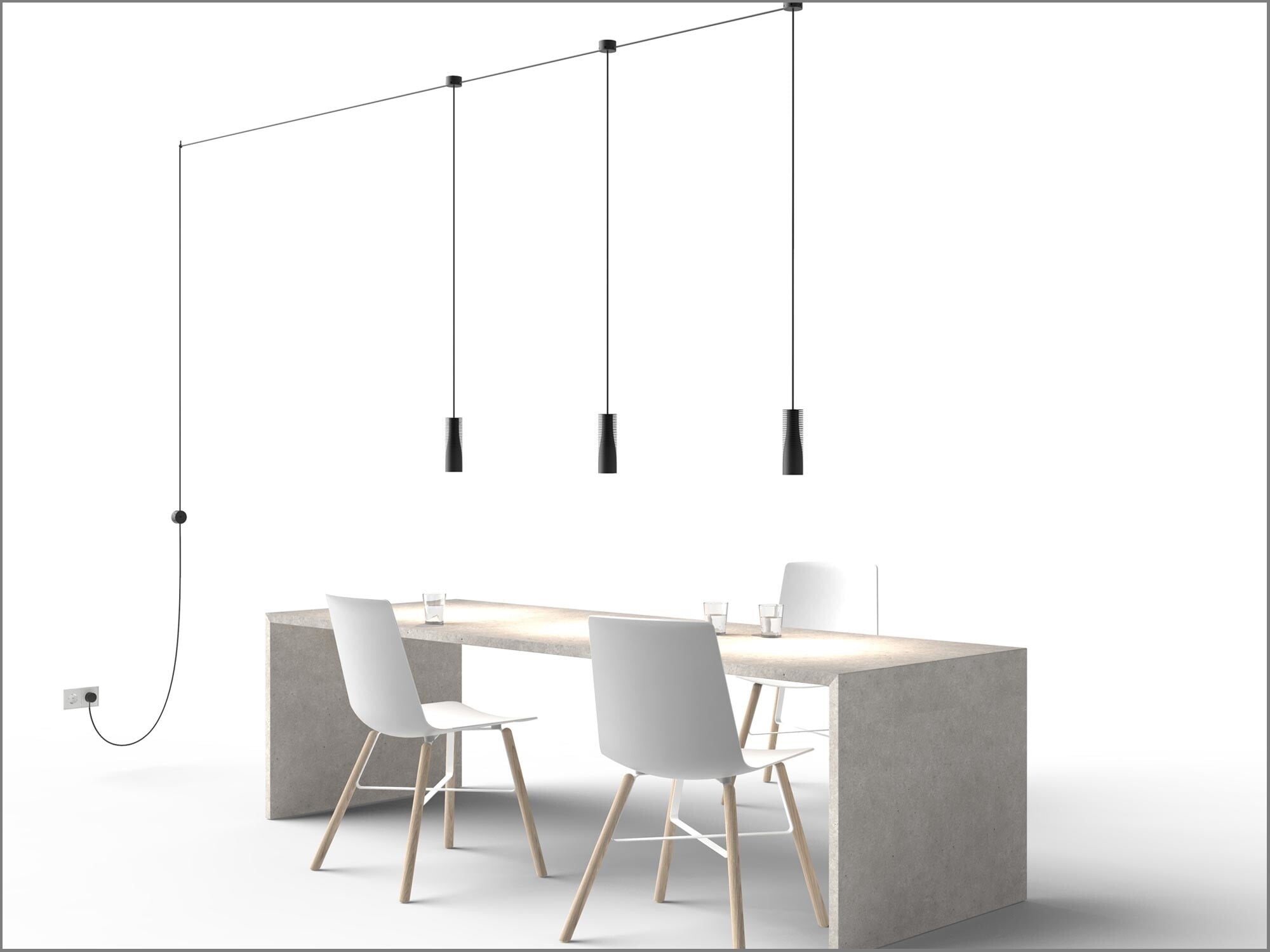 Das Büro neunzig design hat für Steng Licht mit Aircooled eine Pendelleuchte entworfen, bei der das Fehlen einer direkten Stromeinspeisung zum Designmerkmal wird.