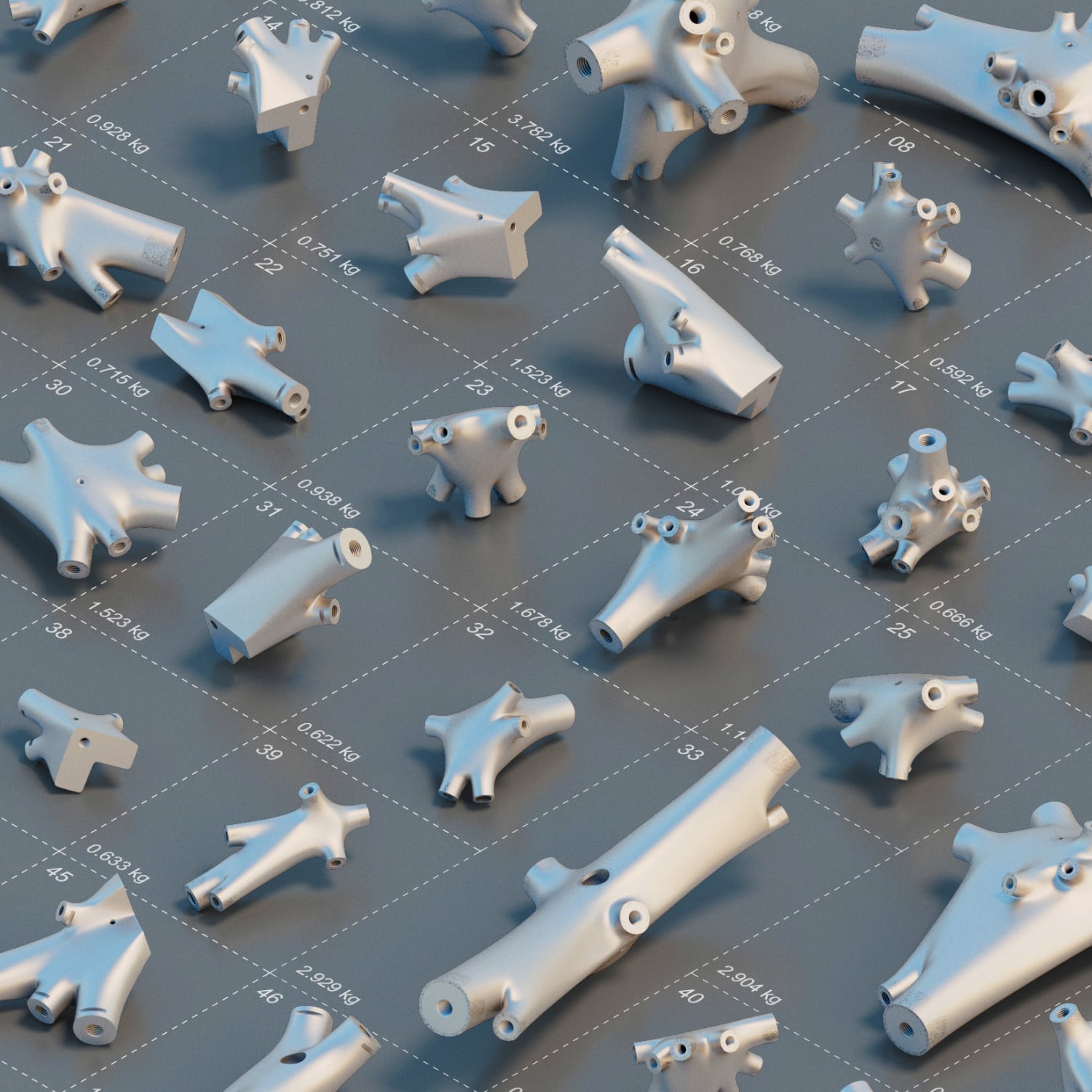 Der additive 3D-Metalldruck ermöglicht verschiedenste Knotendimensionen, an die die schlanken Zug- und Druckstäbe angeschlossen werden.