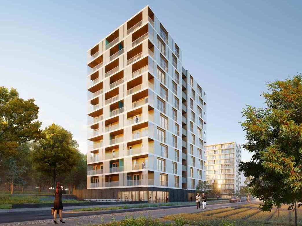 Die Hochhäuser sind modular erstellt, aus Elementen, die primär aus nachwachsenden Rohstoffen wie Holz und Stroh bestehen.