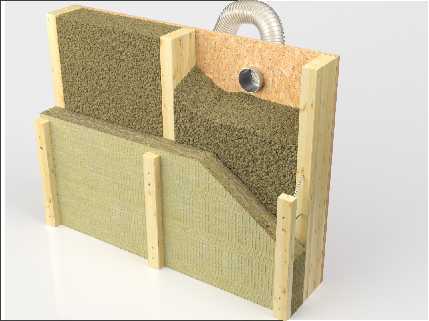 Die Einblasdämmung "Fillrock RG Plus", die speziell für den Holzbau entwickelt wurde, besteht aus Steinwolle-Flocken und bietet die gleichen Dämmeigenschaften wie herkömmliche Steinwolleplatten.
