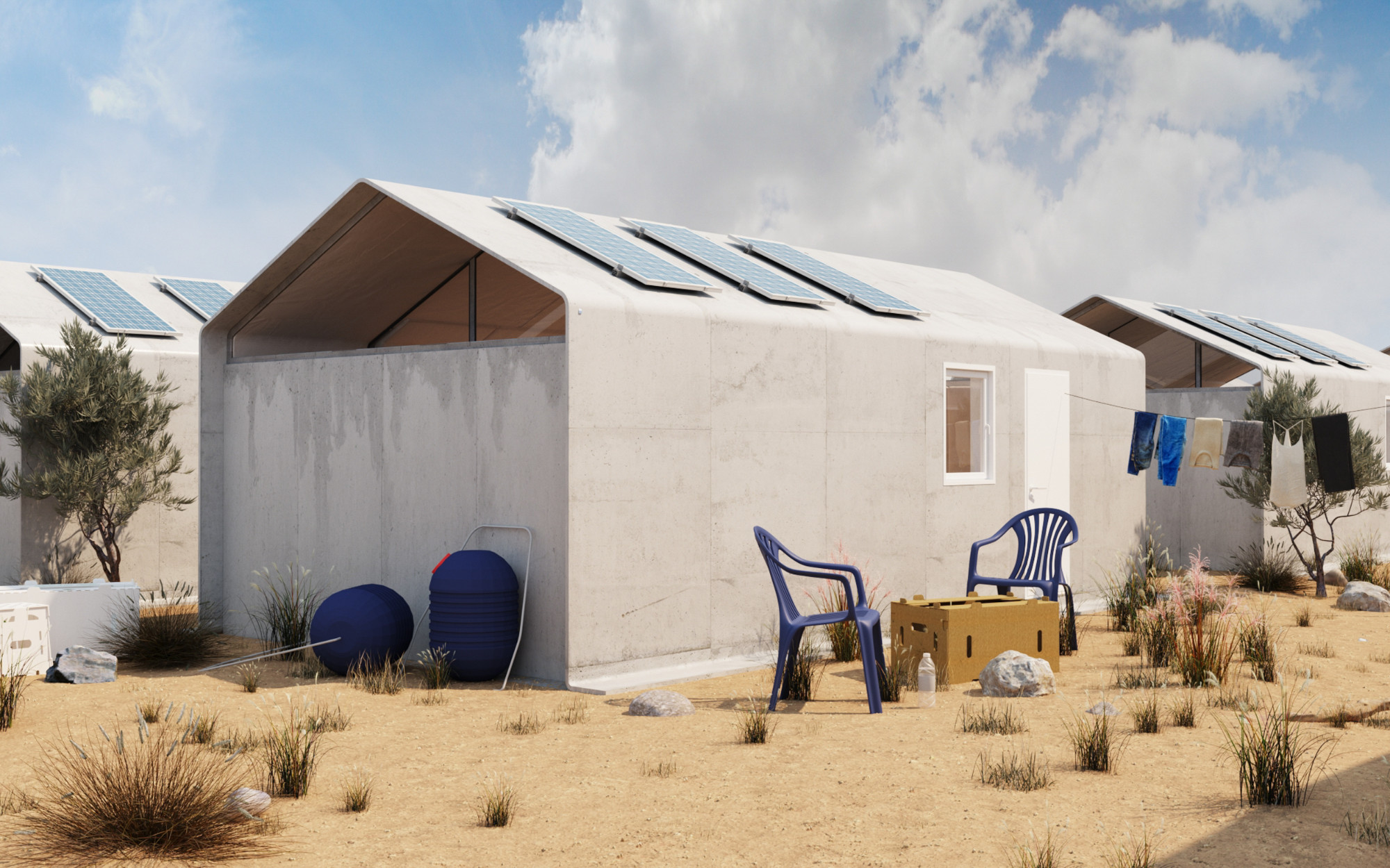 Mit dem Baukastensystem könnten laut dem Entwurfsteam von Cutwork Studio in kurzer Zeit stabile Unterkünfte – etwa in Flüchtlingslagern – errichtet werden.