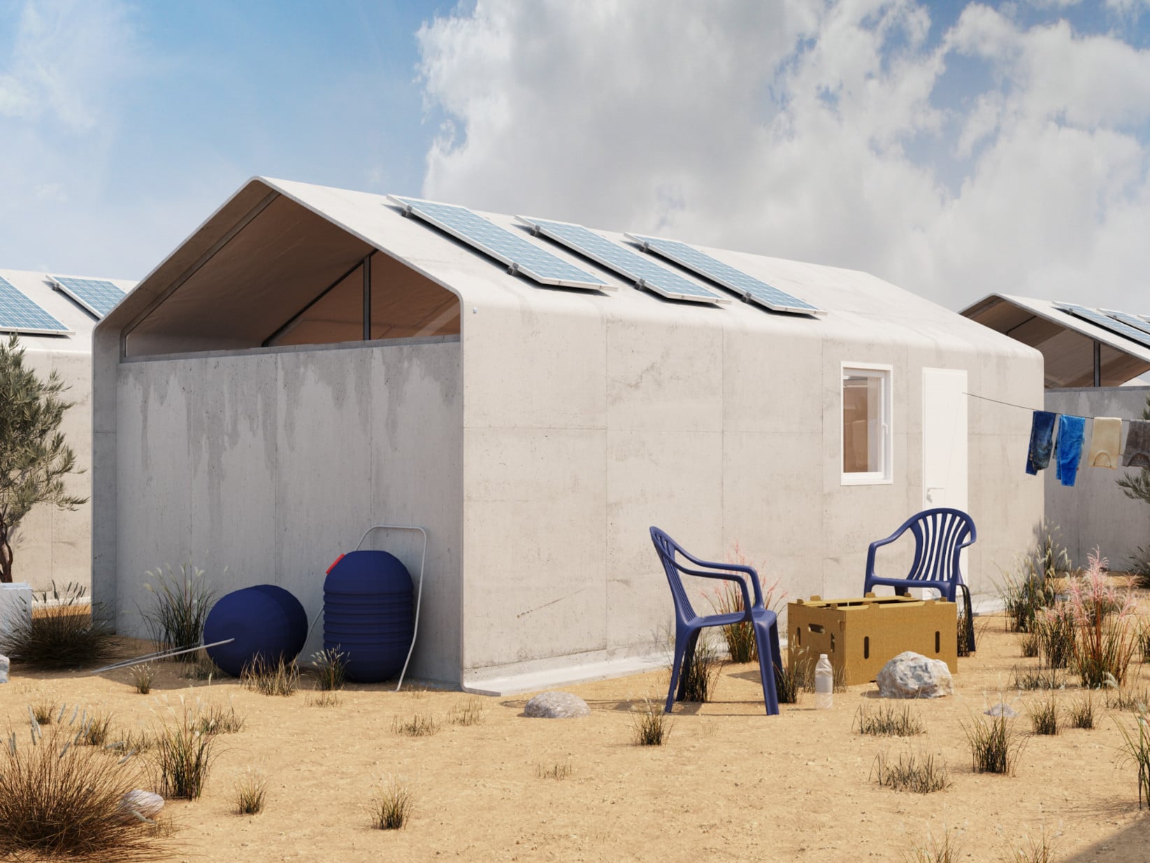 Der Cortex Shelter soll im Wesentlichen aus geosynthetischen, zementartigen Verbundstoffmatten und einem innovativen Konstruktionssystem aus Stahl bestehen. 