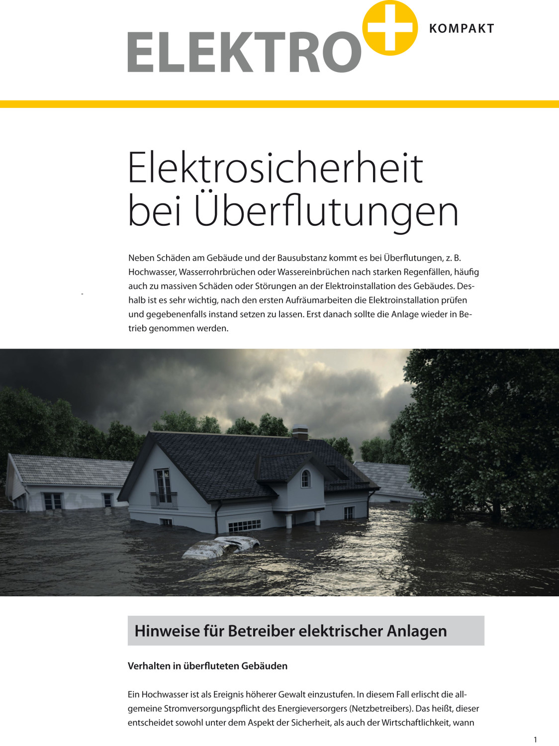 Infoflyer Elektrosicherheit bei Überflutungen, Hinweise für Betreiber elektrischer Anlagen
