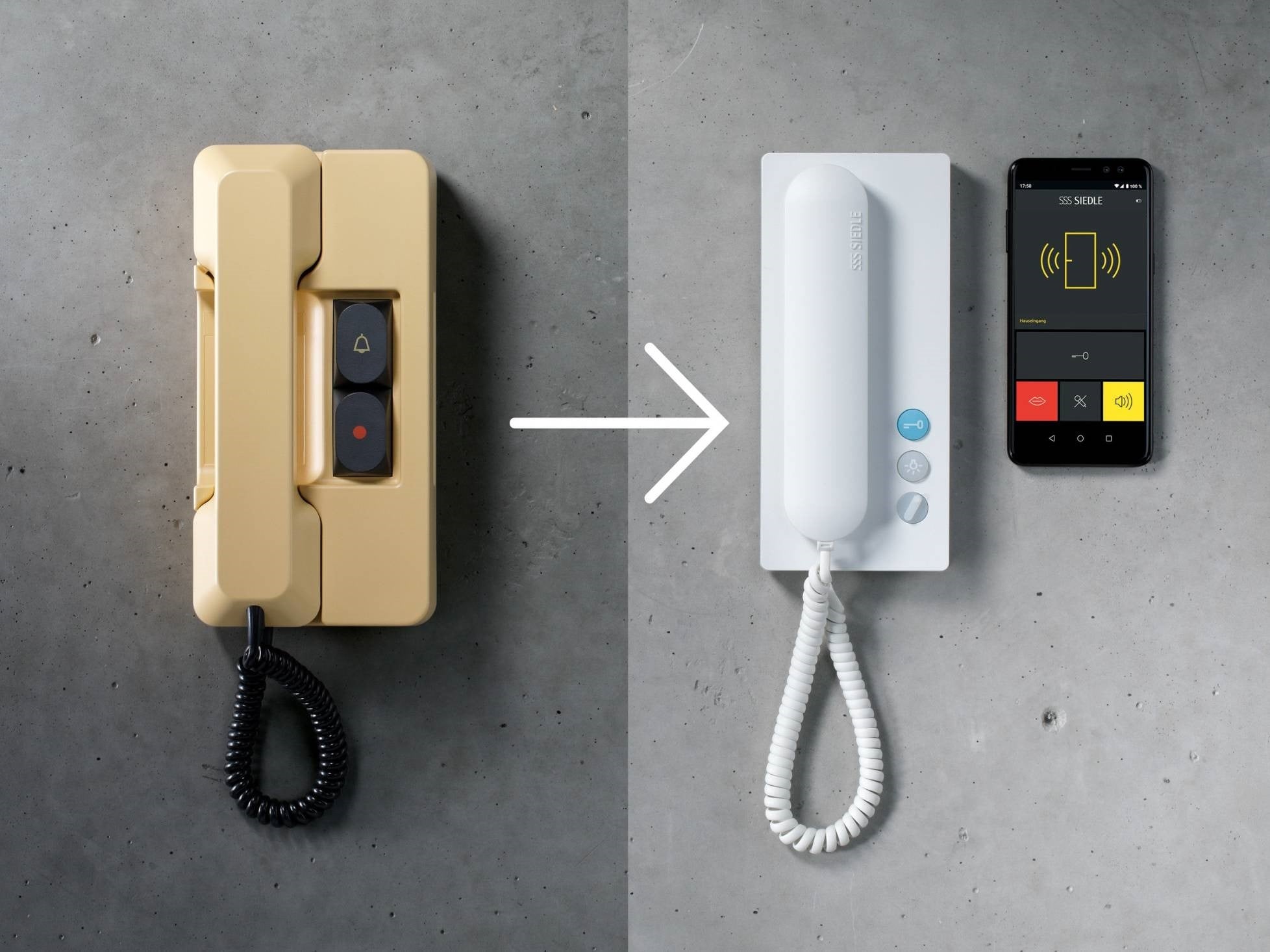 Mit den neuen Haustelefonen IQ HTS von Siedle ist es möglich, alte Sprechanlagen des vielfach verbauten Standards 1+n für eine mobile Türkommunikation nachzurüsten. 