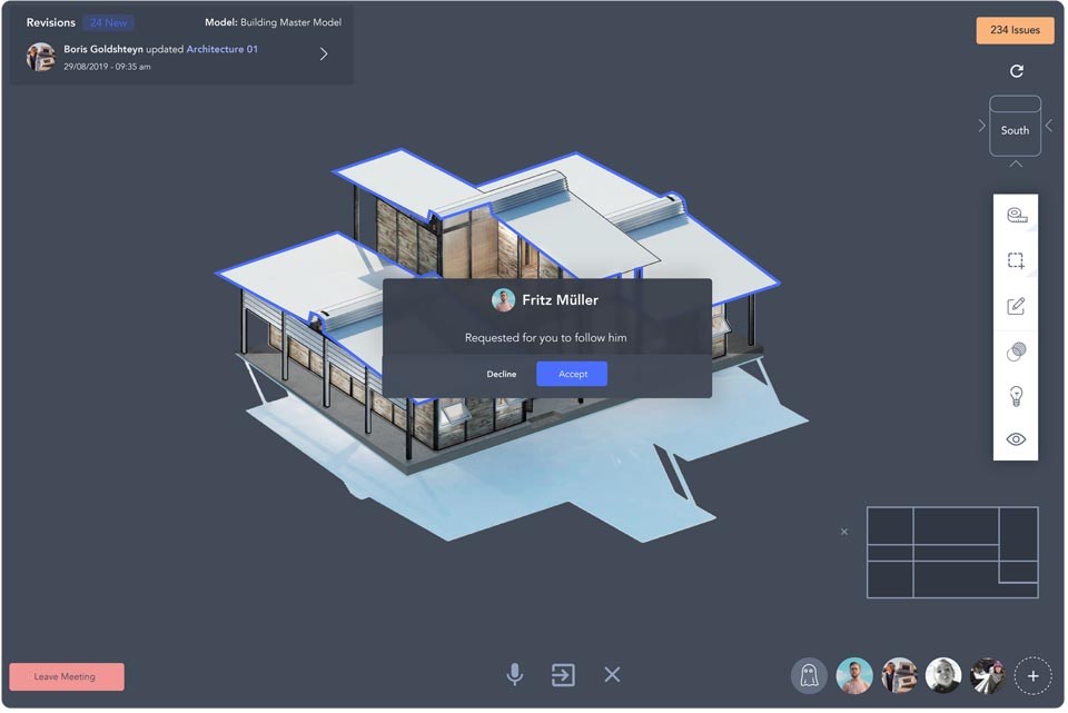 Die Projektpartner tauschen sich im Live-Meeting parallel über das 3D-Modell aus. 