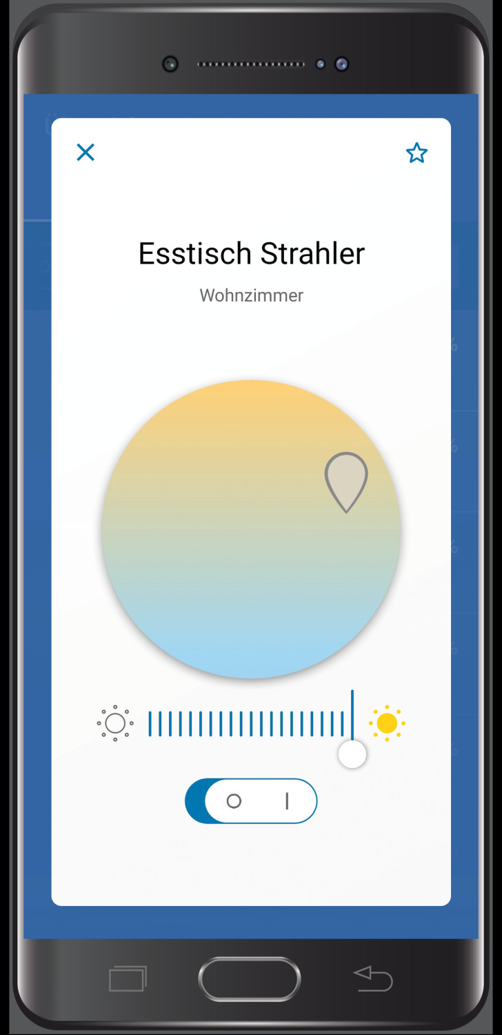 Über die HomePilot-App können alle Parameter für die gewünschte Lichtstimmung eingestellt und abgerufen werden (Ein- und Ausschalten, Dimmen, Lichtfarbe wählen).