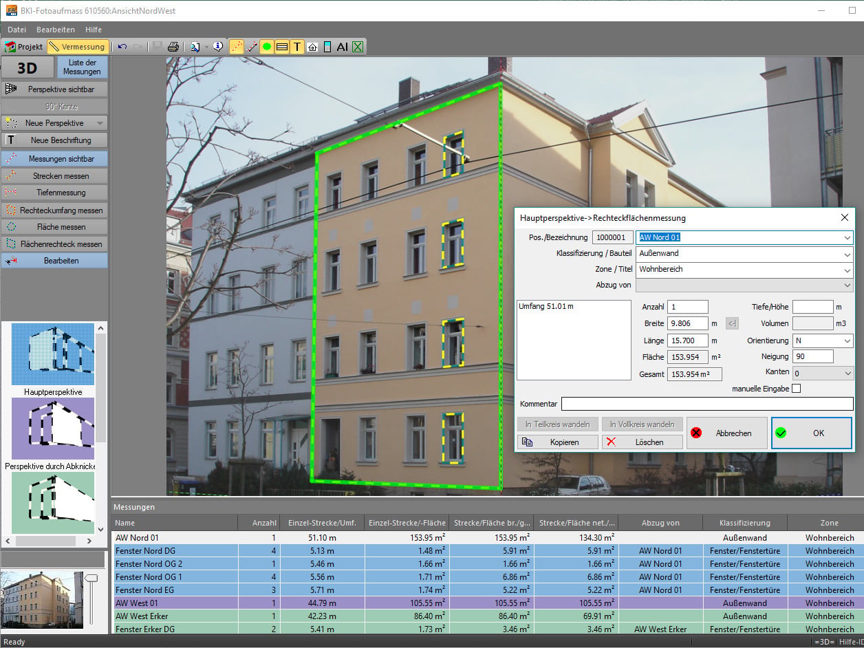 Die Software ermöglicht das Herausmessen von Gebäudemaßen aus digitalen Fotos - benötigt wird dafür nur ein Referenzmaß.