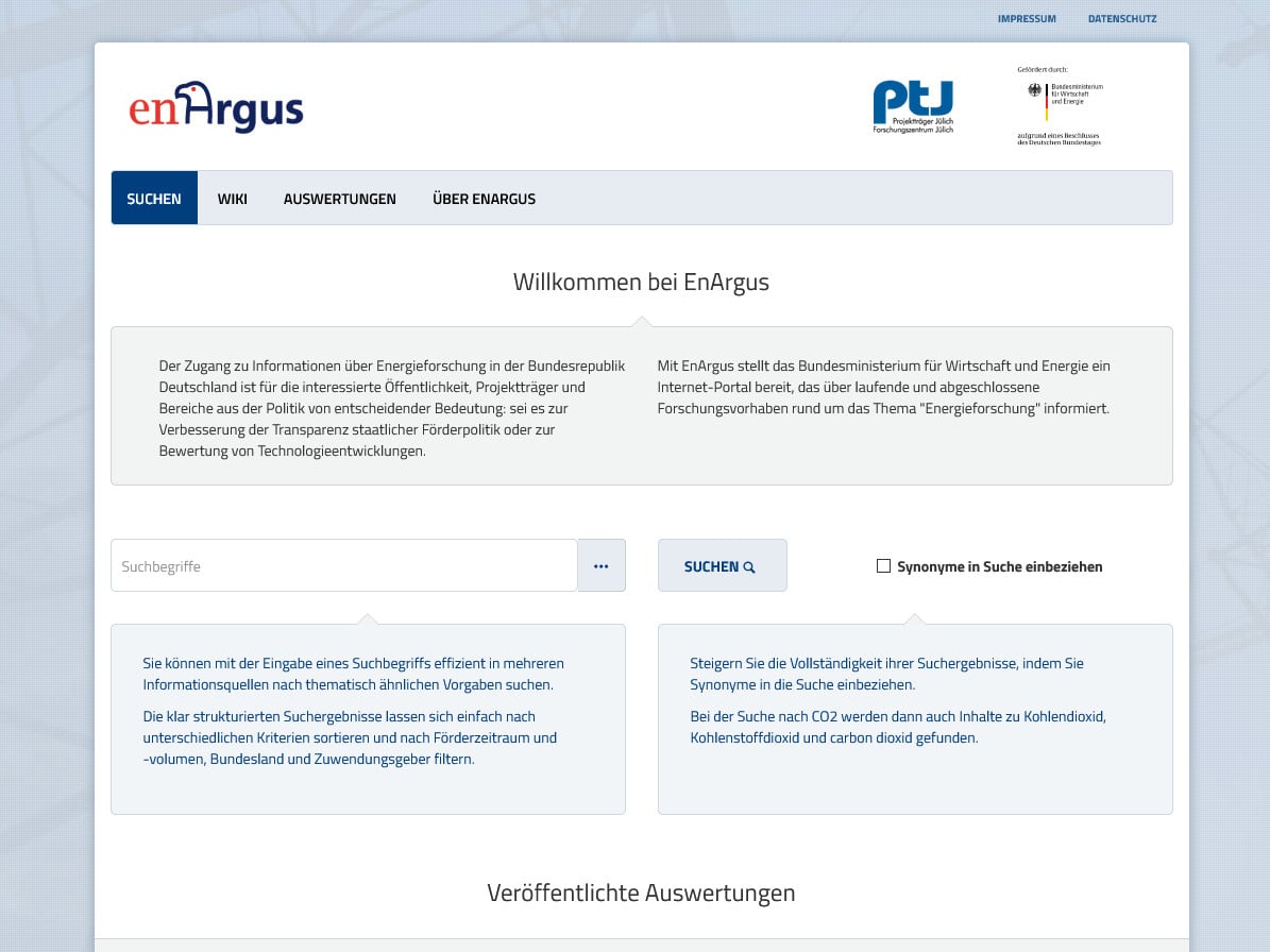 Auf EnArgus können sich Fachleute und die Öffentlichkeit über laufende und abgeschlossene Energieforschungsvorhaben informieren.