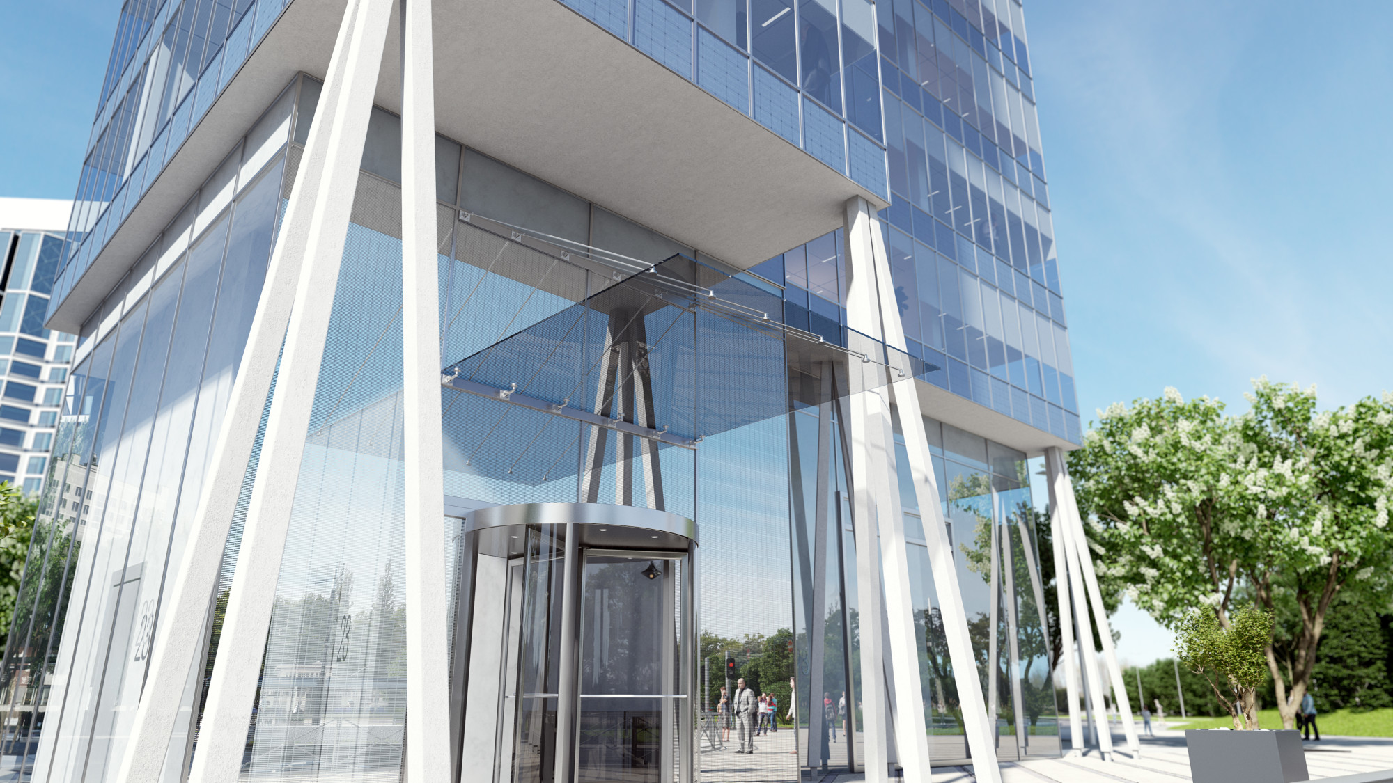 Vision Stipe ist eine transparente Verglasung der Reihe, die mit ihrer leichten Struktur gestalterische Potenziale mit sich bringt und durch die integrierten Solarzellen Energie innerhalb der Fassade erzeugen kann. Gleichzeitig bleiben Lichtdurchlässigkeit und Funktionalität der Verglasung erhalten.