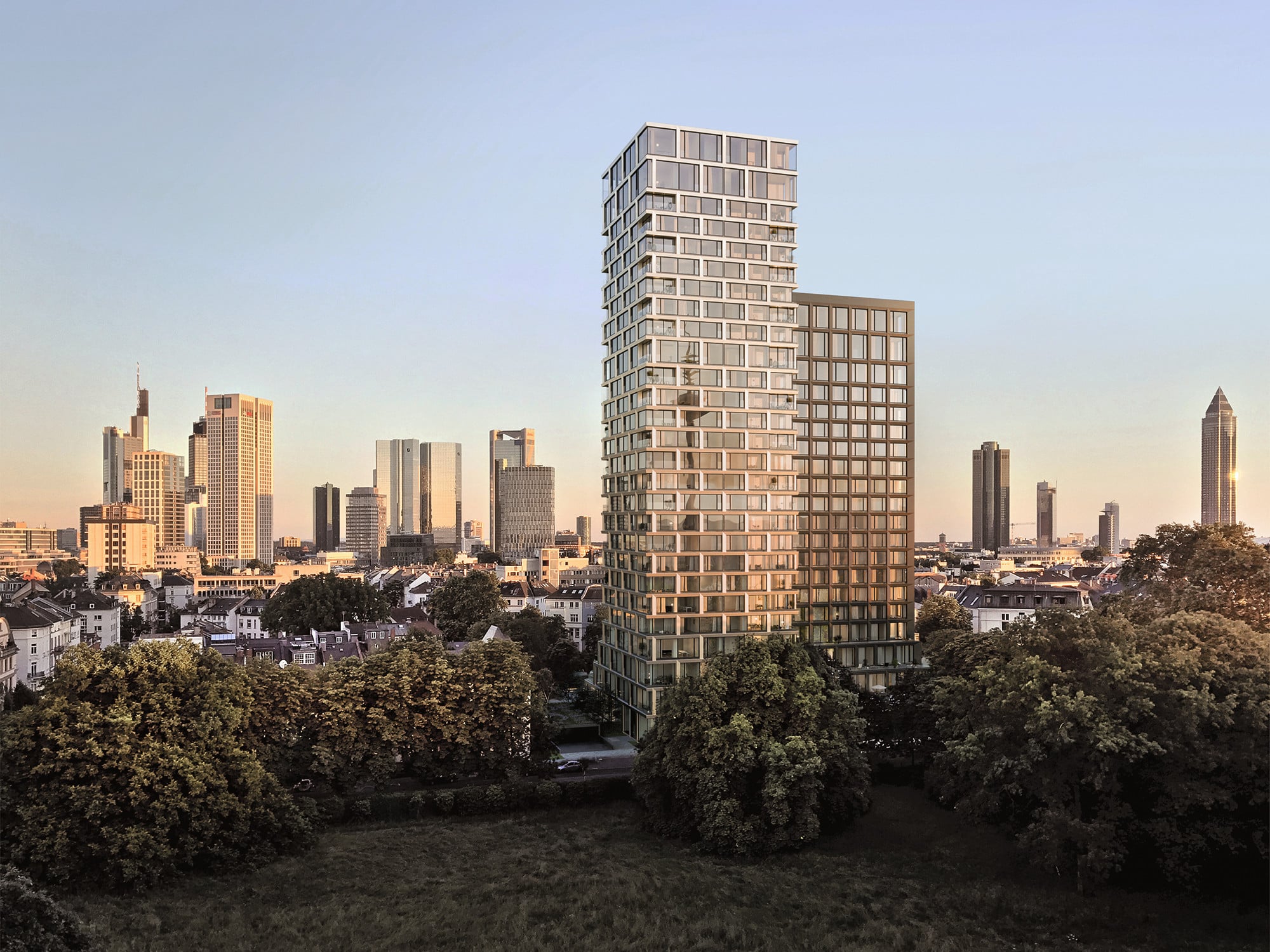 Der im Frankfurter Westend gelegene und in die Jahre gekommene Bürodoppelturm Hochhaus am Park wird aktuell zu einem Hotel- und Wohnkomplex unter dem Namen 160 Park View umgebaut. Der Entwurf stammt aus der Feder von KSP Jürgen Engel Architekten. 