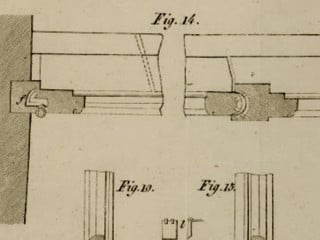 Detailausschnitt einer Konstruktionstafel von 1832 mit Wolfsrachen-Fenster