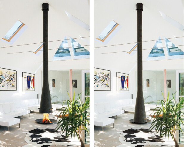 Hängender Kaminofen mit offener Brennschale | Heizung | News/Produkte