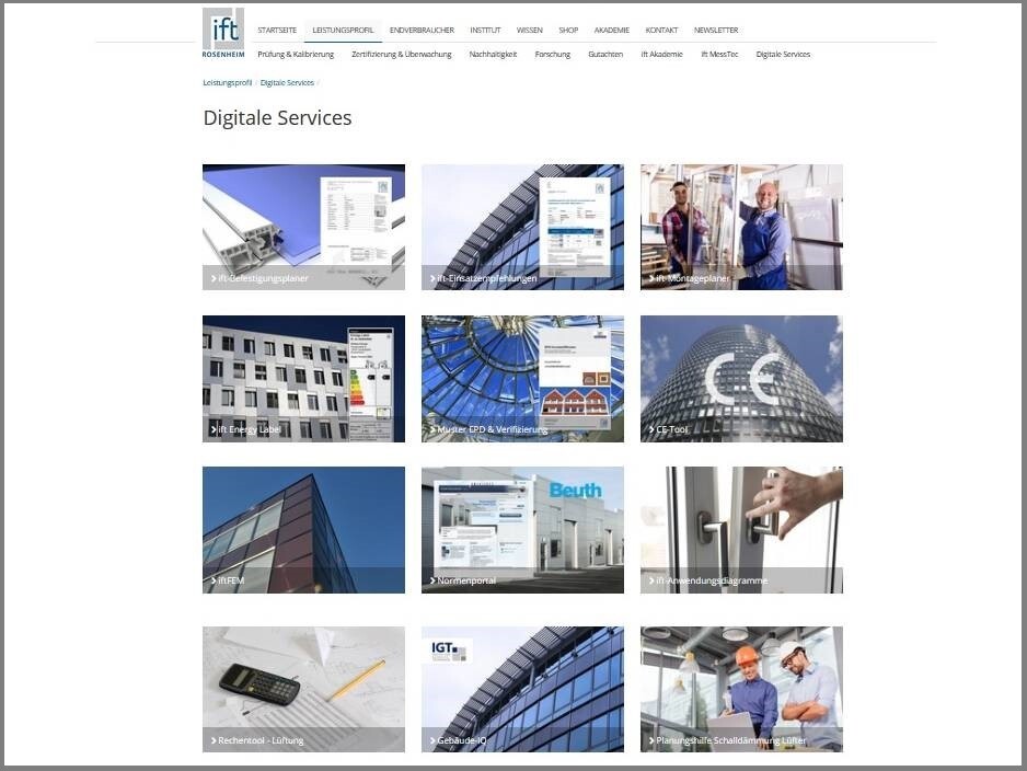 Mit dem ift-Service bietet das Institut für Fenster und Türen Rosenheim ein umfangreiches technisches  Leistungsspektrum - von Prüfungen und Gutachten zu Apps und Planungshilfen zum Normenportal.