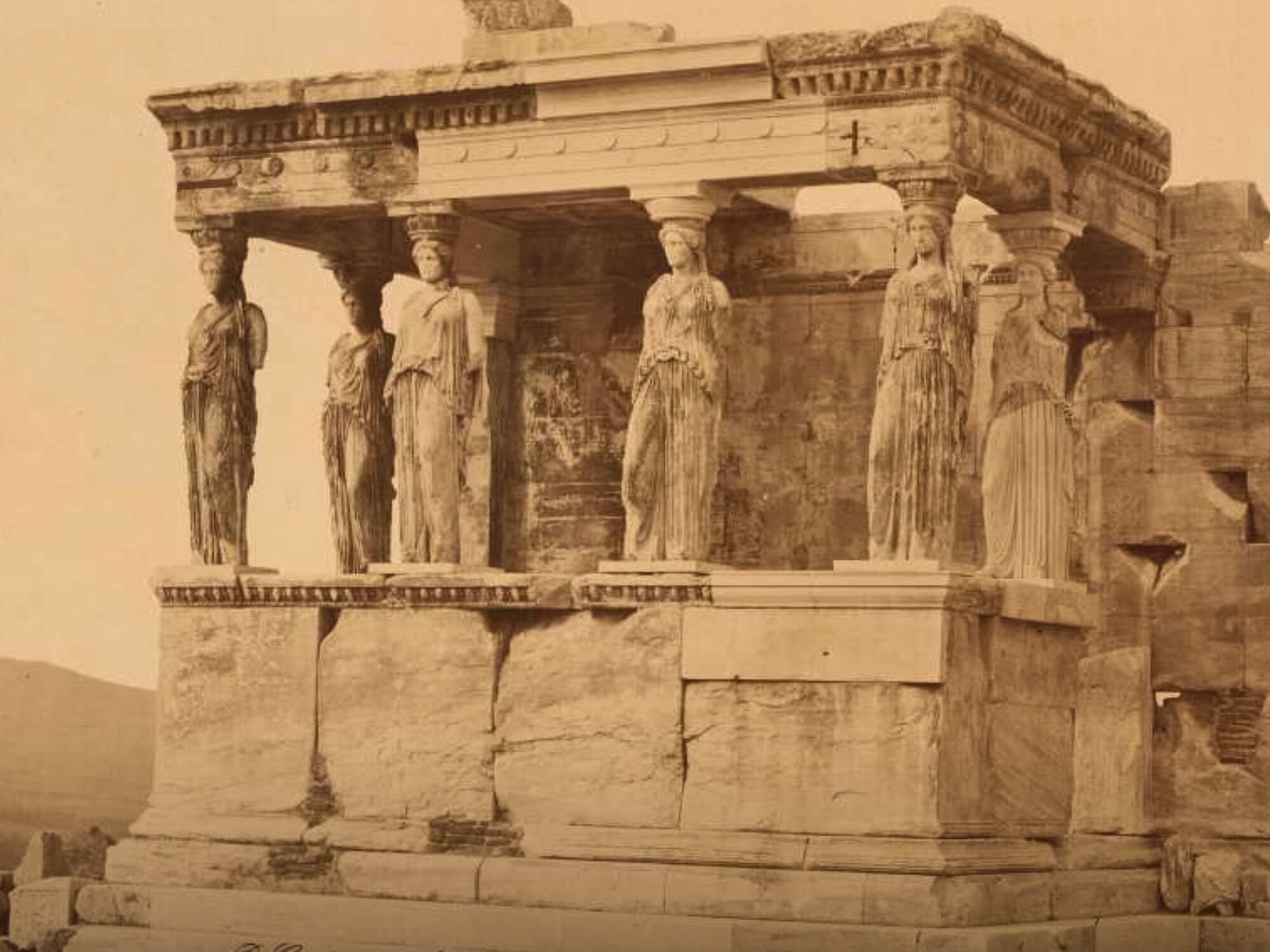 Historische Fotografie des Erechtheions auf der Akropolis Athen; Dimitrios Constantin ca. 1859-1860 (Public Domain)