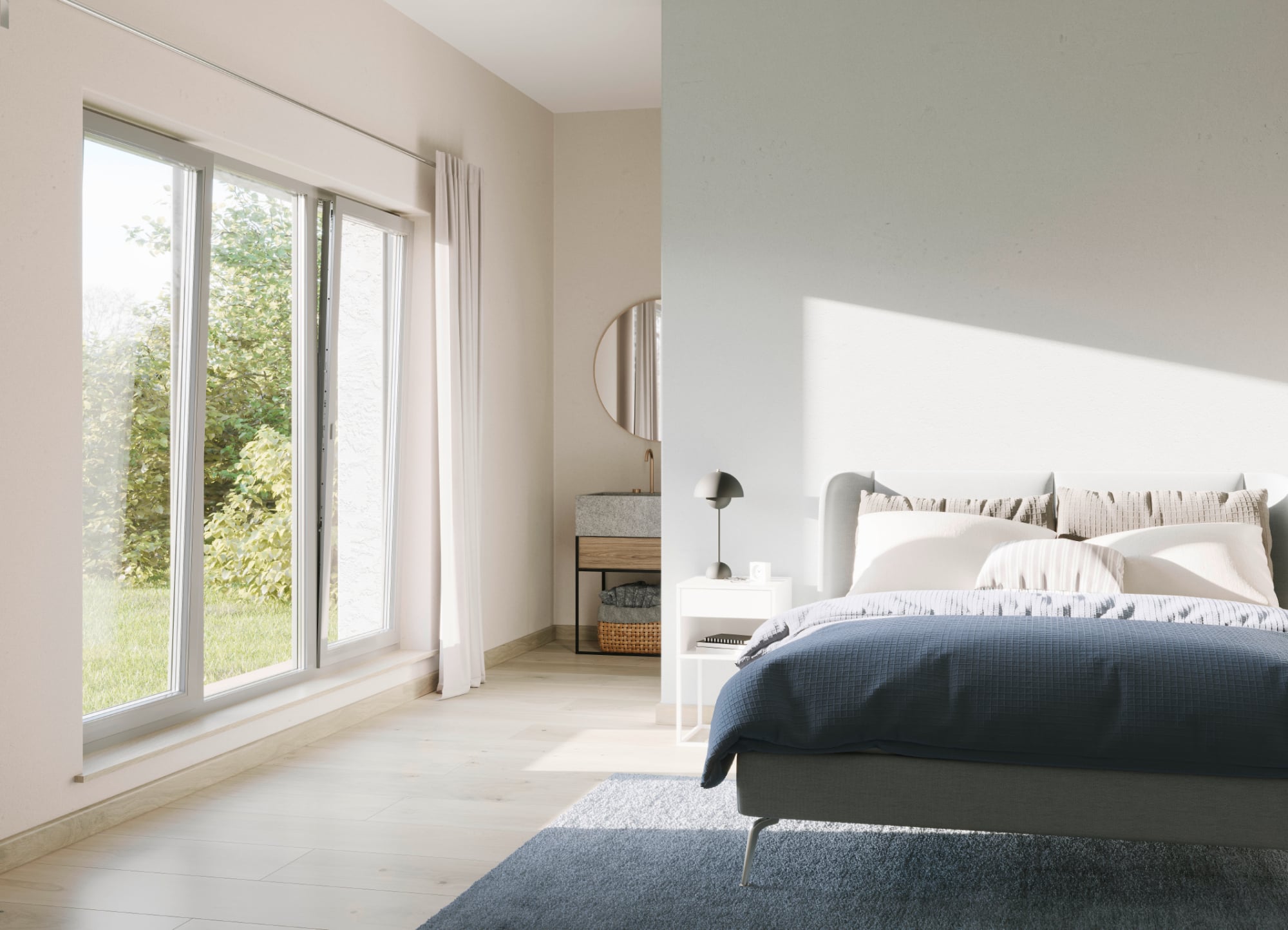 Große Fenster bringen Licht und Weite ins Haus. Mit motorischen Antrieben Drive CL von Siegenia lassen sich auch Schwergewichte bequem per Taster oder über die entsprechende App steuern.