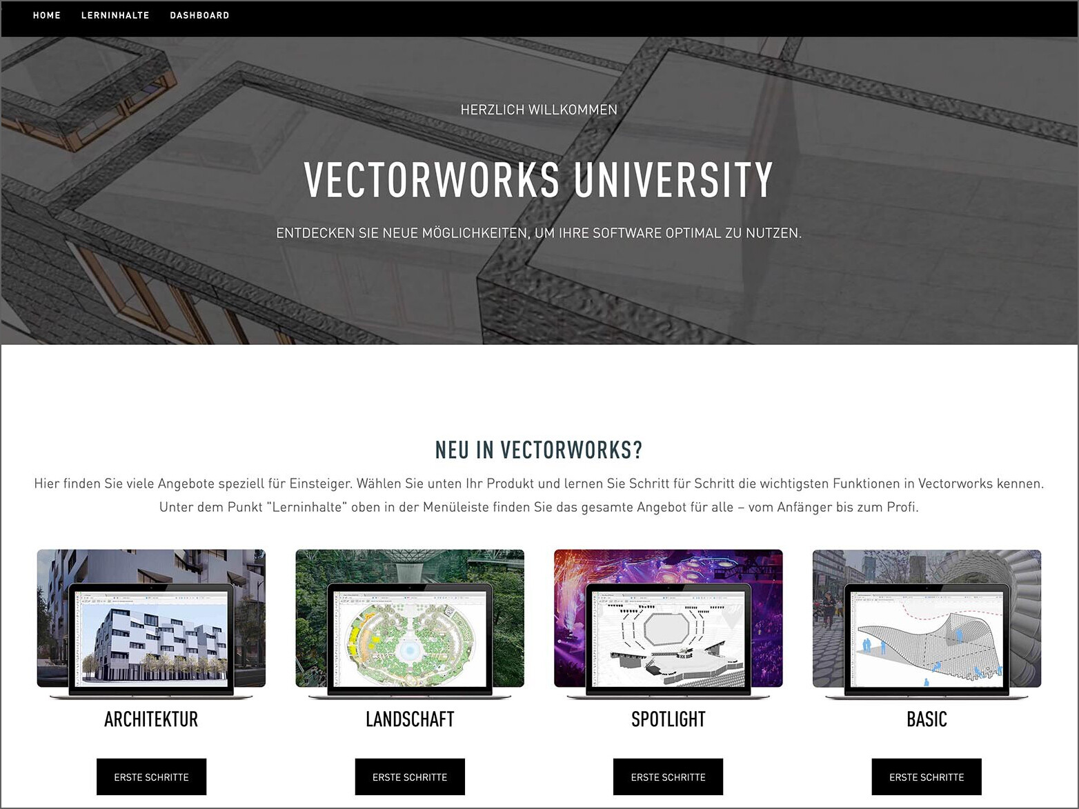Für die BIM-Planungssoftware Vectorworks stehen in der Vectorworks University, einer Online-Lernplattform, zahlreiche Videokursen zur Verfügung, mit denen sich Neulinge und Fortgeschrittene in das Programm einarbeiten können. 
