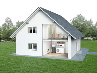 Für die Brauchwasserbereitung nutzen die Warmwasser-Wärmepumpen die Wärmeenergie der Umgebungsluft, etwa von Trockner oder Waschmaschine.