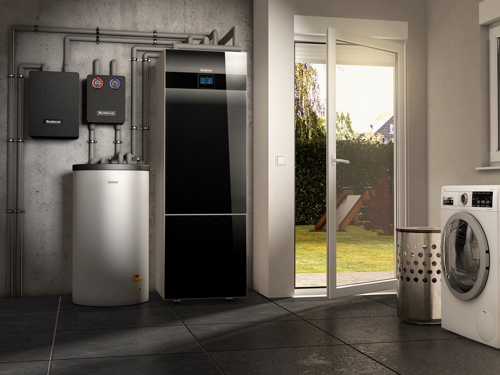 Mit der Logatherm WSW196i bringt Buderus die erste Sole-Wasser-Wärmepumpe im Titanium Design auf den Markt. Sie ist auch mit einem integrierten 180 l großen Warmwasserspeicher oder einem integrierten 50 l großen Pufferspeicher erhältlich.