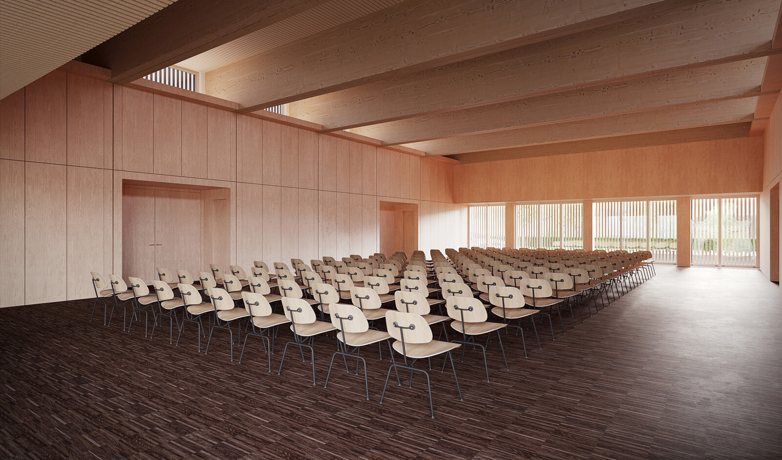 Dank der Umsetzung von 3D-Gebäudemodellen während der Planungsphase konnten die Fügungen der Holzmodulbauteile für die Demontage und den Wiederaufbau exakt vorgeplant werden.