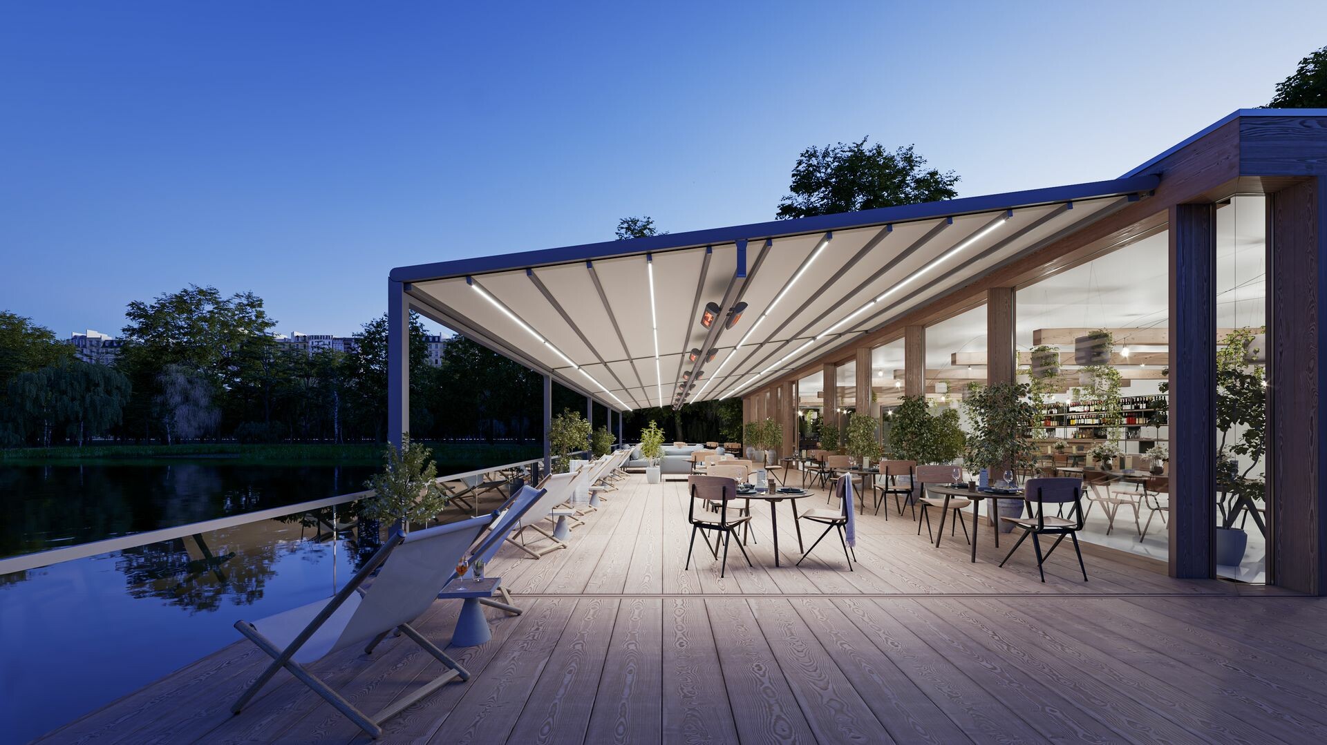 Werden mehrere Pergola-Felder verbunden, lässt sich sogar eine Fläche von bis zu 25 mal 7 Meter erzielen. 