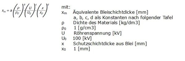 Konstanten zur Ermittlung der äquivalenten Bleischichtdicke [mm] nach DIN 6812, Tabelle 17