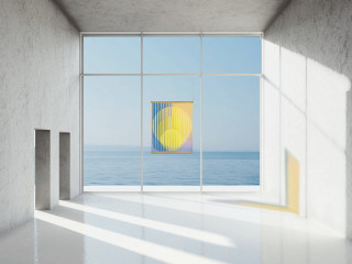 Das Kunstwerk Ra von Marjan van Aubel lässt sich wie ein Vorhang vor ein Fenster hängen.