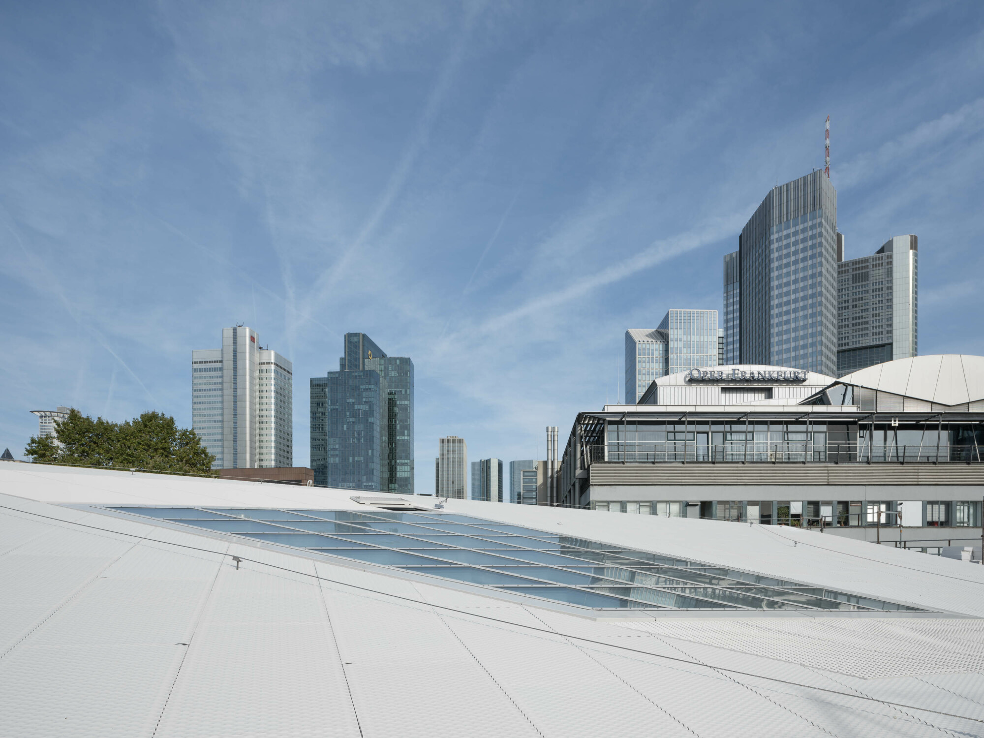 Blick auf das Dach mit Skyline