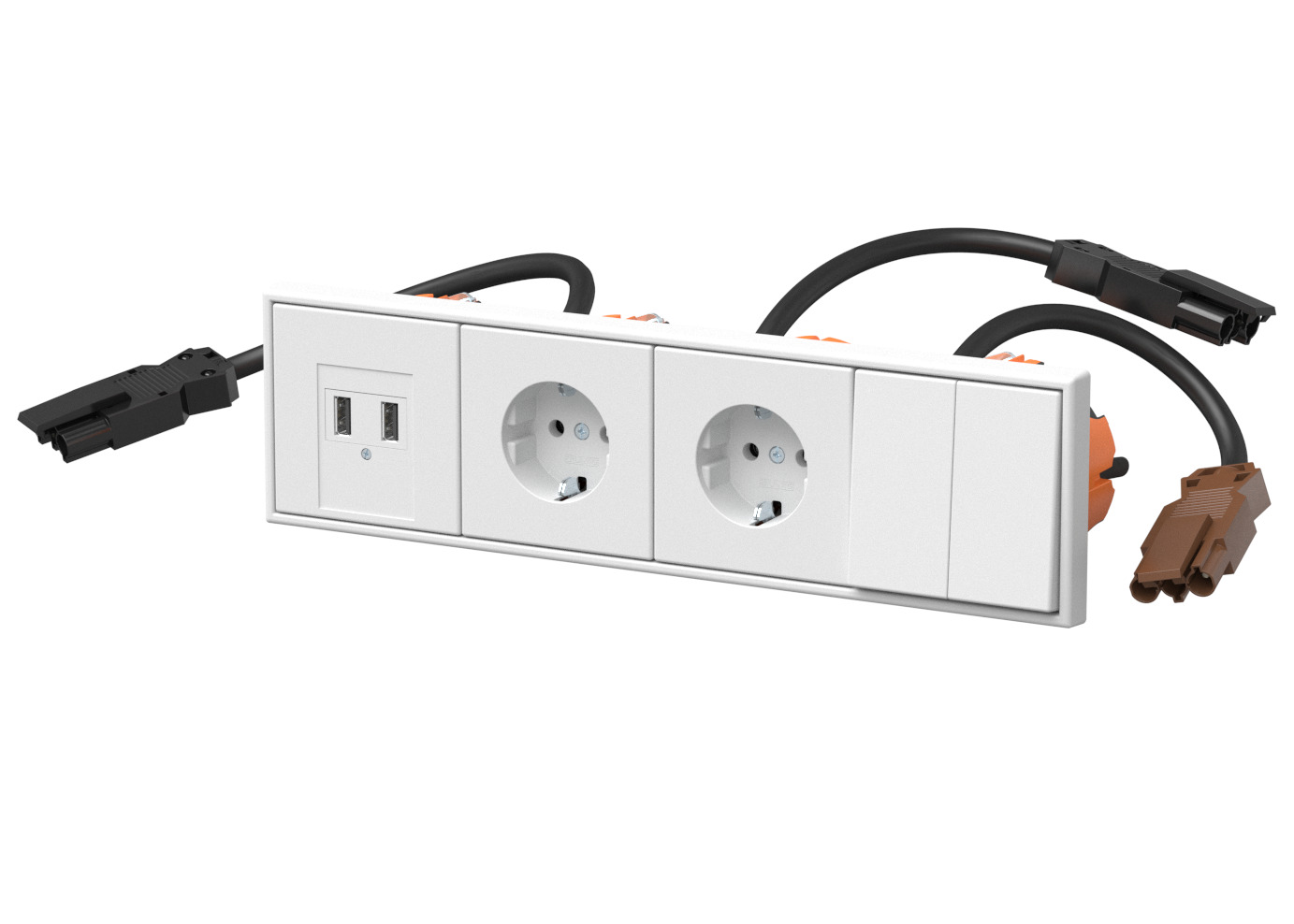 In die Module integriert ist die vorkonfektionierte Lösung plug+go von Jung, die eine schnelle und saubere Elektroinstallation ermöglicht. 