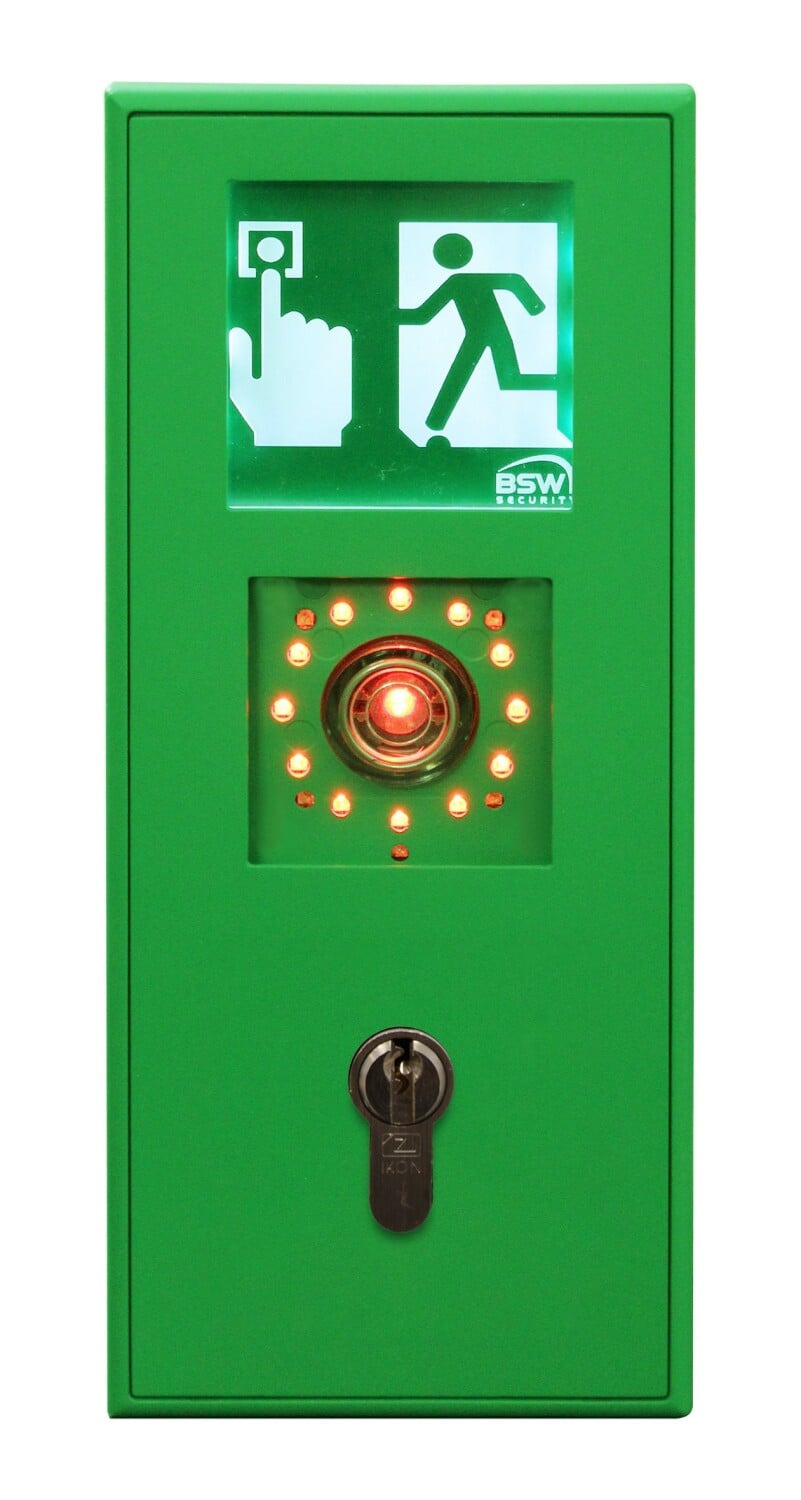 Die Bedienung ist wahlweise mit Schlüssel (im Bild), Codeeingabe, Magnetkarte oder RFID möglich. 