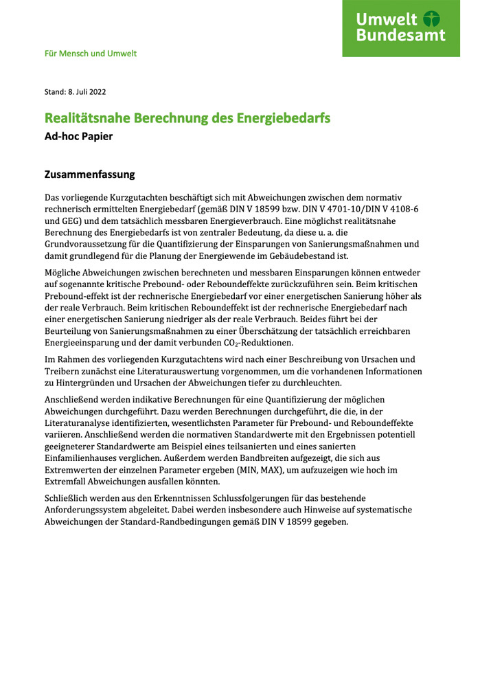 In einem Kurzgutachten des Umweltbundesamtes werden weitere mögliche Ursachen für die Abweichungen vorgestellt.