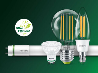 Das derzeitige Portfolio ultraeffizienter Philips-LED-Lampen birgt hohe Sparpotenziale in Hinblick auf Kosten und Energie.