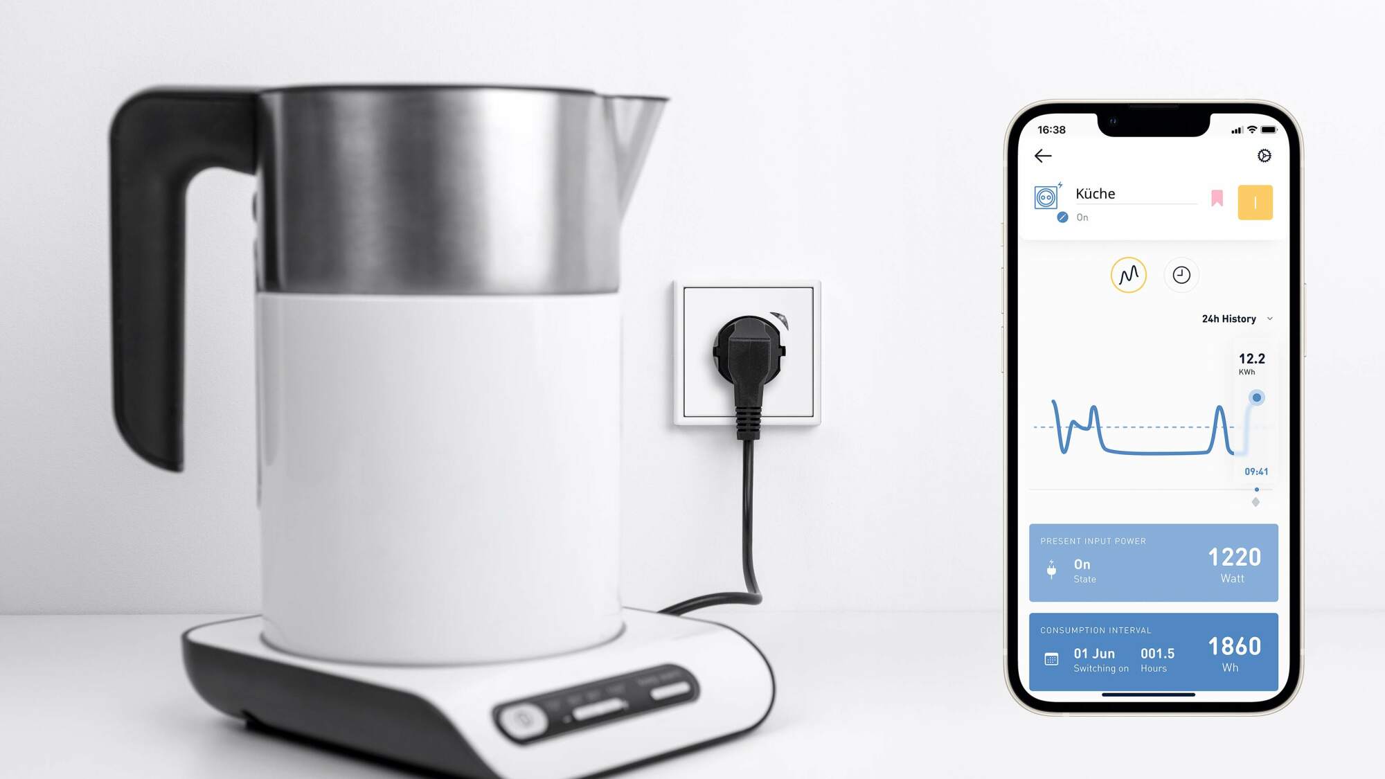 Die smarte Installation funktioniert schon mit einer einzigen Steckdose: Die Schuko-Steckdose Energy kann der Energieverbrauch per App geschaltet und gesteuert werden. 