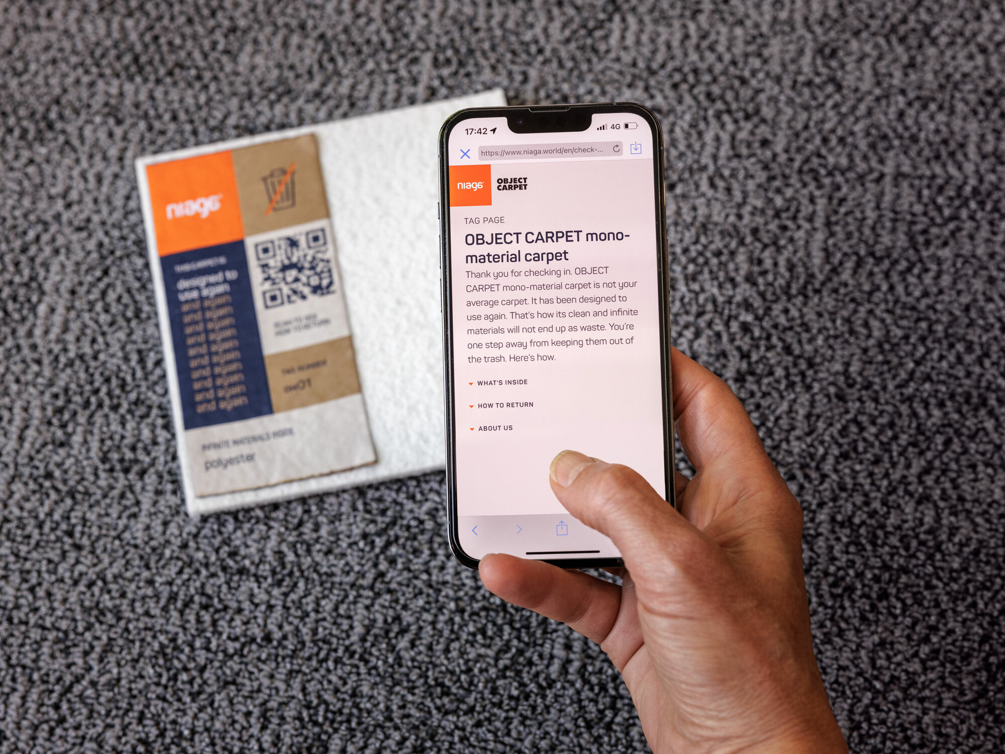Ein QR-Code gibt es nähere Infos zu Materialien und Rücknahmeprozess.