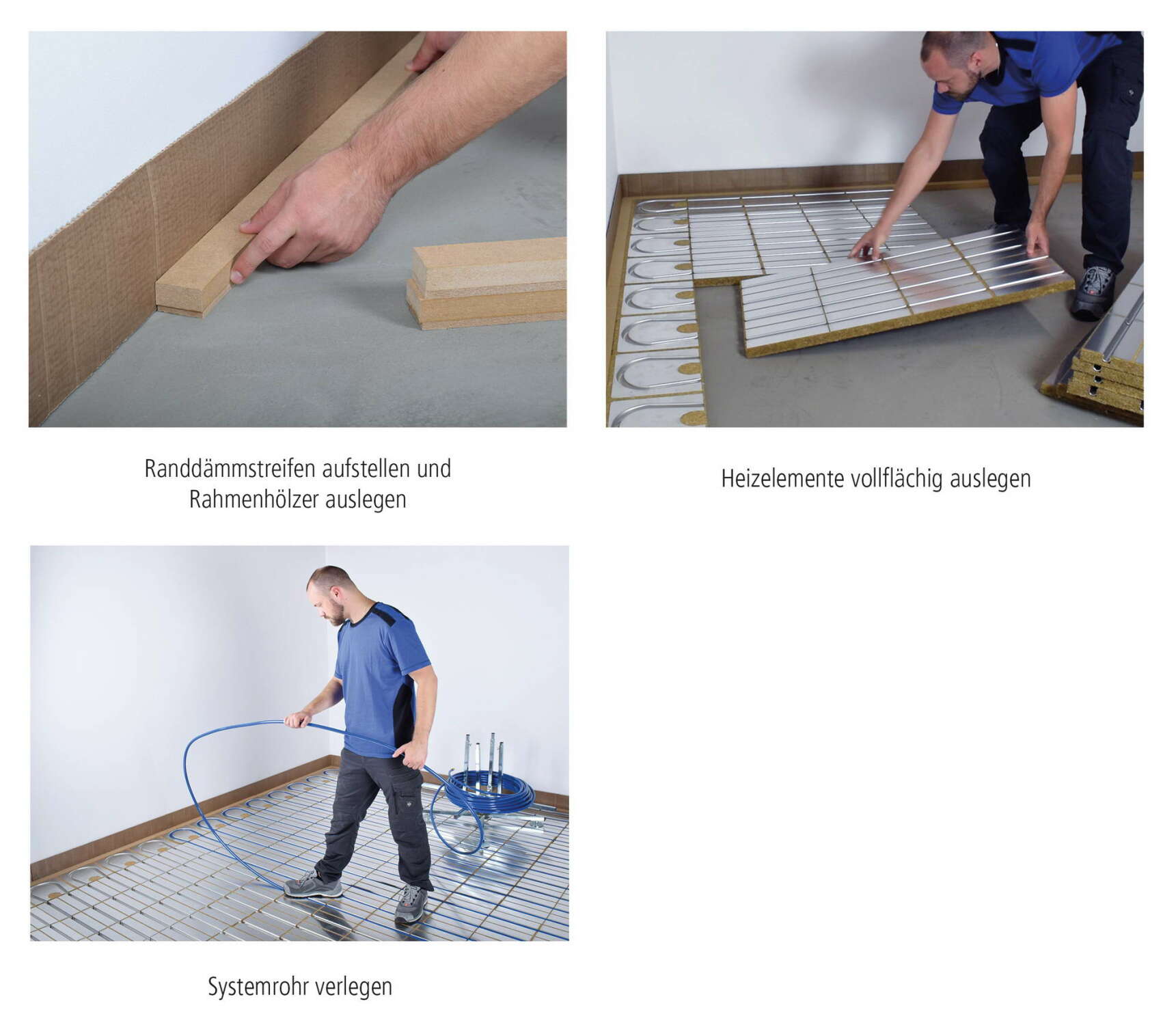 Mit geringem zeitlichen Aufwand und minimalen Eingriffen kann eine effiziente Flächenheizung für Boden, Wand oder Decke realisiert werden.