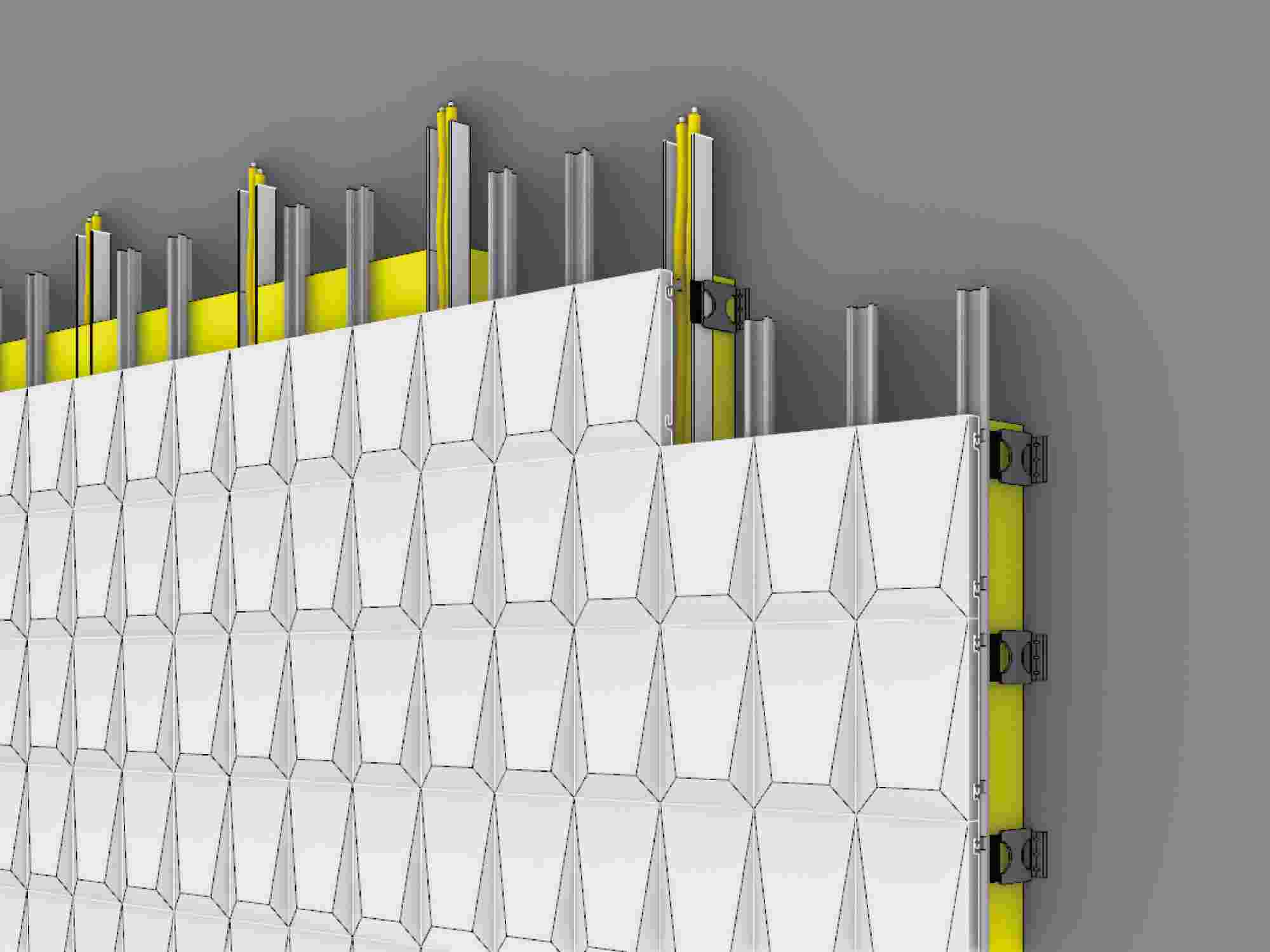 Die Metallpaneele integrieren Solarthermie und sind mit standardisierten Fassadenunterkonstruktionen kompatibel.