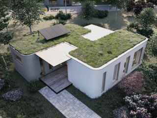 Kombinierte Variante als Bungalow aus zwei Modulen (Visualisierung); Entwurf: Janetzko Architektur