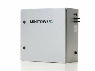 Der Mini-Batteriespeicher Minitower1 speichert überschüssigen Strom aus der Balkon-PV-Anlage, der bei Bedarf ins Stromnetz des Hauses eingespeist werden kann. 