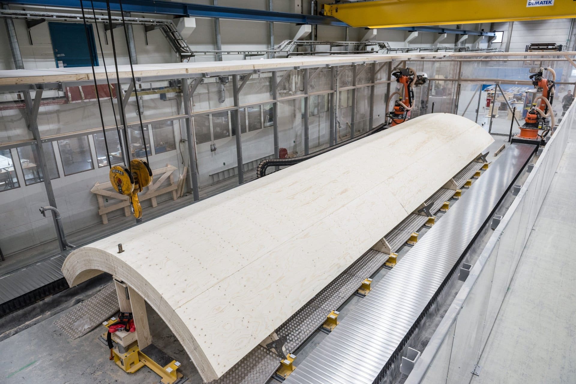 Die Module bestehen aus Bauteilen, die aus Furnierschichtholz gefertigt sind.