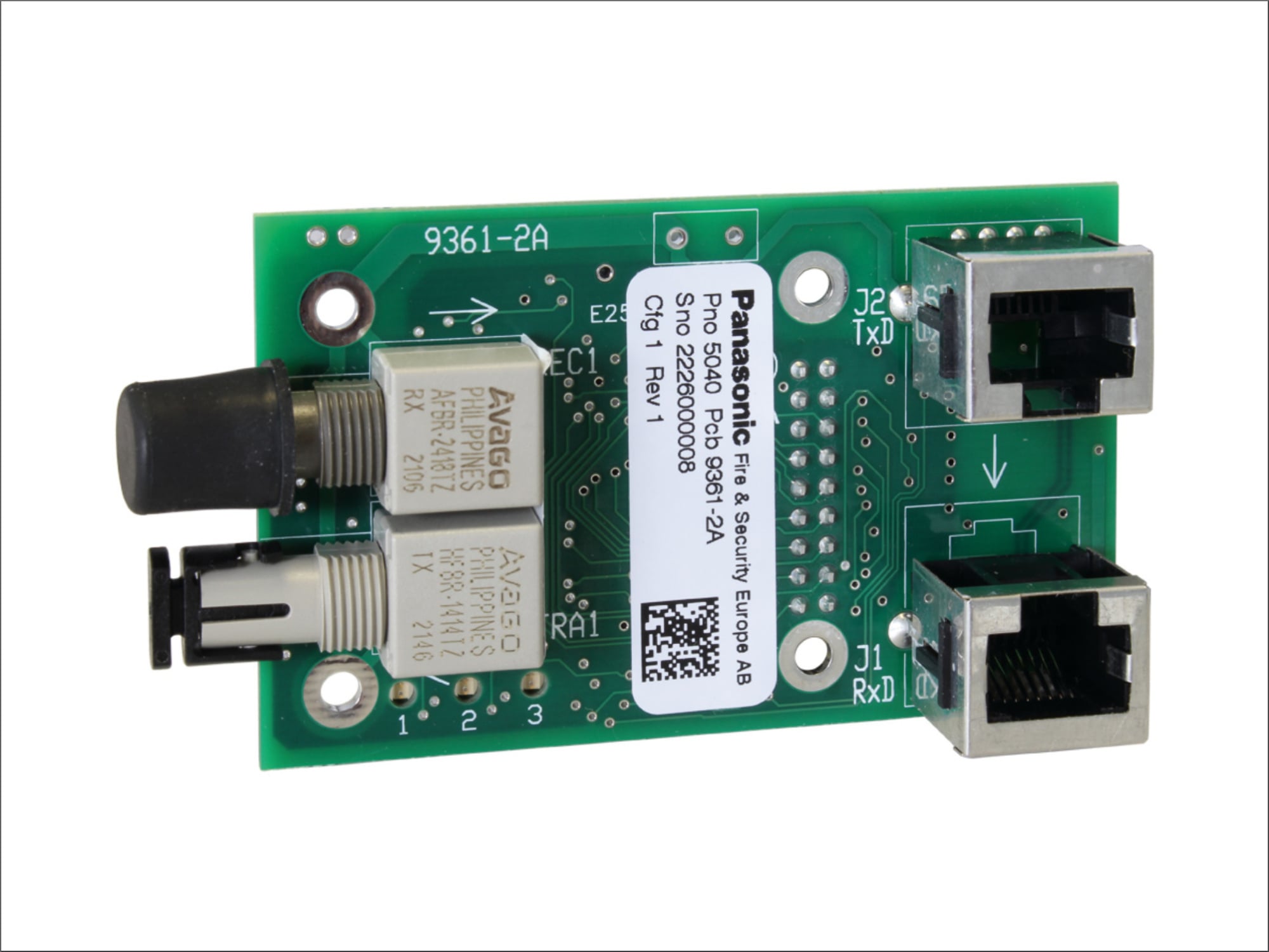 Das Netzwerkmodul verfügt über zwei RS422-Schnittstellen und zwei Anschlussstellen für LWL-Verbindungen.