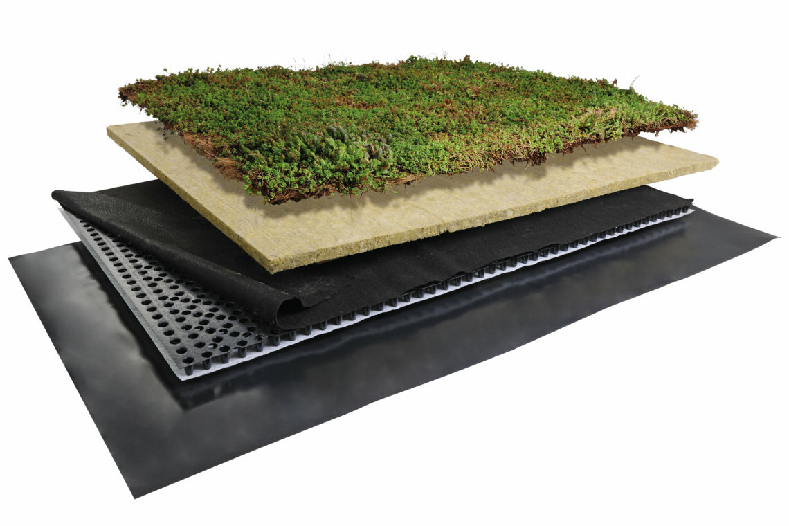 Das Easy-System eignet sich für Carports und kleine Garagen. Es bietet einen einfachen Aufbau mit einer Wasserspeichermatte aus hydrophiler Mineralwolle statt eines Substrats.