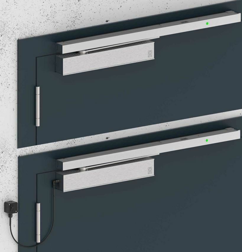 Das obere Bild zeigt den ECO FTS-R III mit innenliegender Kabelverlegung, das untere Bild den ECO FTS III mit der Gleitschiene GS-HF und aufliegender Kabelverlegung.