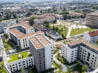 Retentionsdach auf der Wohnanlage Eberhardshöfe Nürnberg; Bauherr: GS Schenk, Architektur: Kehrbach Planwerk