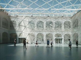 Die einst offenen Höfe erinnern mit umlaufenden Galerien und Reihen von Rundbogenfenstern an Kreuzgänge in Klöstern.