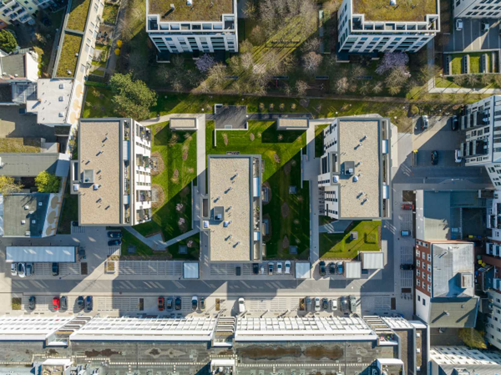 Ein Versatz des mittleren Baukörpers um ein Drittel der Riegellänge soll viel Lichteinfall und einen freien Ausblick ermöglichen. 