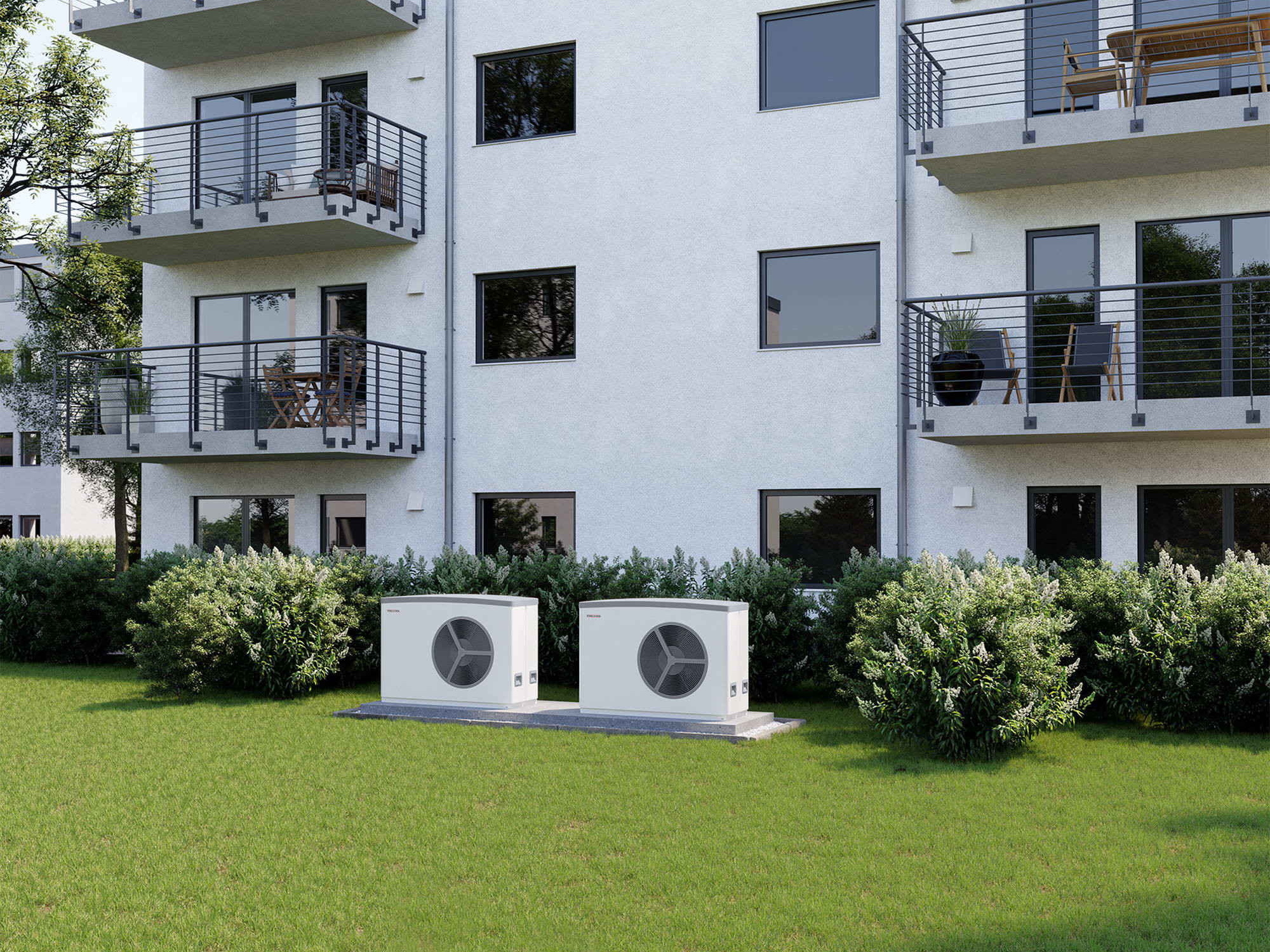 Die Luft/Wasser-Wärmepumpen erreichen Vorlauftemperaturen bis zu 65 Grad Celsius – ideal für den Einsatz in Bestandsgebäuden.