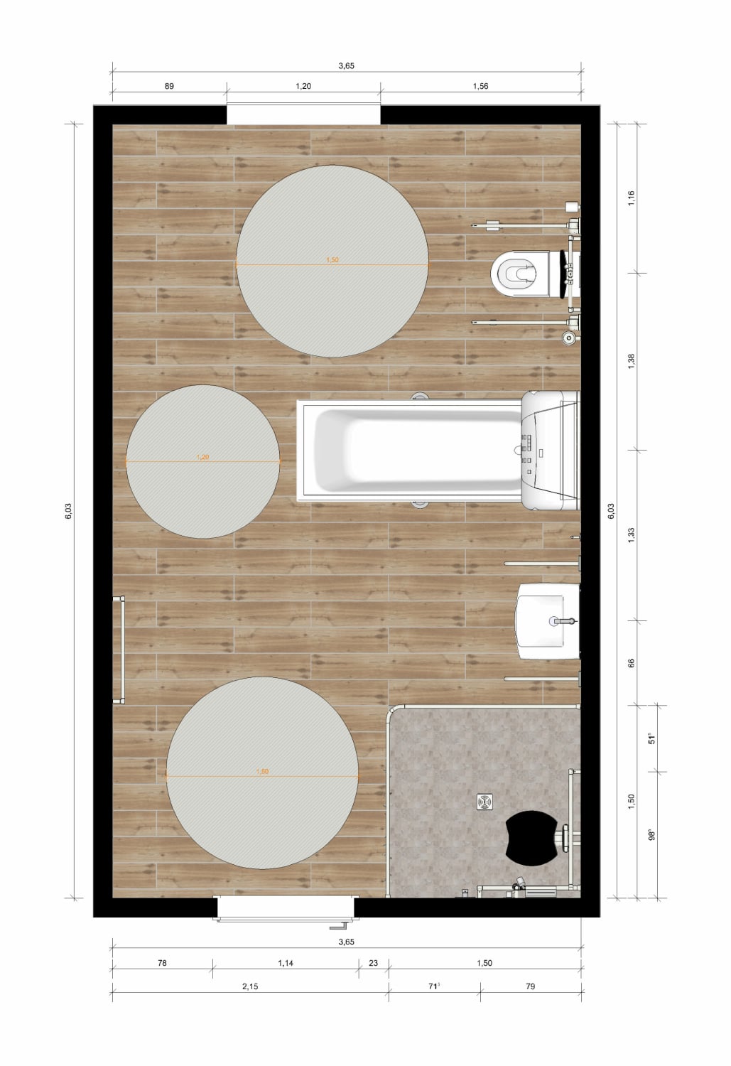 Musterbeispiel: Grundriss Pflegebad
