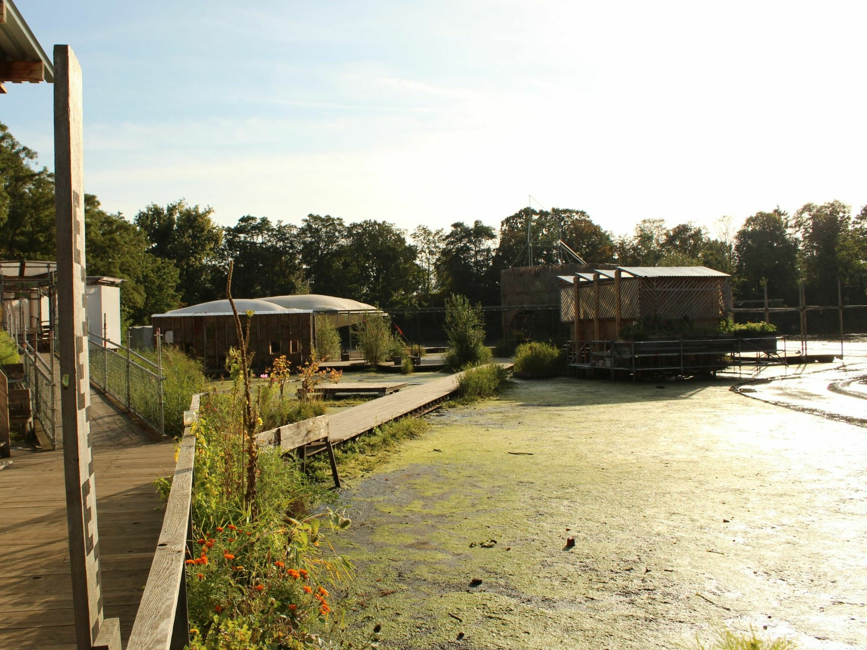Als Zwischennutzung findet die Floating University in einem Regenrückhaltebecken in Berlin platz. 